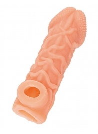 Телесная закрытая насадка с венками Cock Sleeve Size S - 13,8 см. - KOKOS - в Курске купить с доставкой