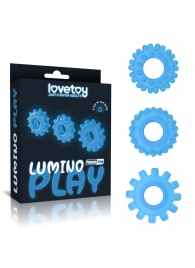 Набор из 3 голубых, светящихся в темноте эрекционных колец Lumino Play - Lovetoy - в Курске купить с доставкой