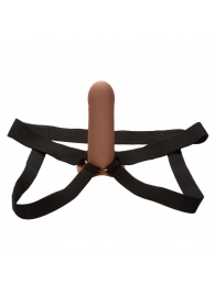 Коричневый фаллопротез из силикона Extension with Harness - 15,75 см. - California Exotic Novelties - купить с доставкой в Курске