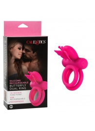 Розовое эрекционное виброкольцо Silicone Rechargeable Dual Butterfly Ring - California Exotic Novelties - в Курске купить с доставкой