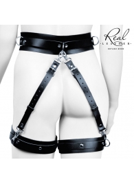 Черный кожаный пояс с гартерами - S-M - Notabu - купить с доставкой в Курске