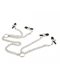 Серебристые зажимы для сосков и половых губ на тонкой цепочке - Notabu - купить с доставкой в Курске