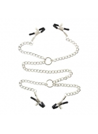 Серебристые зажимы для сосков и половых губ на тонкой цепочке - Notabu - купить с доставкой в Курске