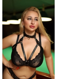 Черная кожаная сбруя с ошейником plus size из нежной кожи - БДСМ Арсенал - купить с доставкой в Курске
