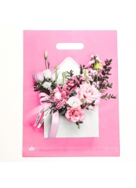 Розовый пакет с цветочным принтом и вырубной ручкой (40х31 см) - Сима-Ленд - купить с доставкой в Курске