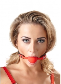 Силиконовый кляп-шар на чёрных ремешках Red Gag silicone - Orion - купить с доставкой в Курске