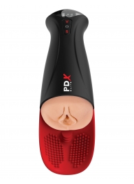 Телесный мастурбатор-вагина в черной колбе с вибрацией Fuck-O-Matic Pro XL - Pipedream - в Курске купить с доставкой