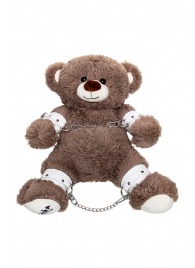 Бондажный набор: бурый мишка с белыми оковами и наручниками - Pecado - купить с доставкой в Курске