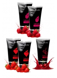 Набор из 5 съедобных лубрикантов JUJU (клубника х 2, малина х 2, вишня) - JuJu - купить с доставкой в Курске