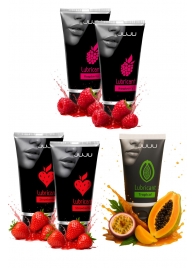 Набор из 5 съедобных лубрикантов JUJU (клубника х 2, малина х 2, тропические фрукты) - JuJu - купить с доставкой в Курске