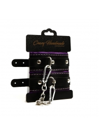 Черно-фиолетовые скругленные наручники с мягкой подкладкой - Crazy Handmade - купить с доставкой в Курске Черно-фиолетовые скругленные наручники с мягкой подкладкой - Crazy Handmade - купить с доставкой в Курске