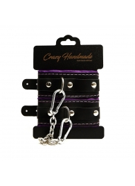 Черно-фиолетовые скругленные наручники с мягкой подкладкой - Crazy Handmade - купить с доставкой в Курске Черно-фиолетовые скругленные наручники с мягкой подкладкой - Crazy Handmade - купить с доставкой в Курске