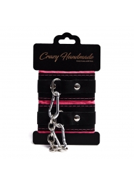 Черно-розовые скругленные наручники с мягкой подкладкой - Crazy Handmade - купить с доставкой в Курске Черно-розовые скругленные наручники с мягкой подкладкой - Crazy Handmade - купить с доставкой в Курске