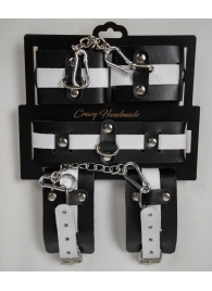 Набор фиксаторов из черной и белой натуральной кожи - Crazy Handmade - купить с доставкой в Курске Набор фиксаторов из черной и белой натуральной кожи - Crazy Handmade - купить с доставкой в Курске