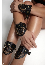 Черные кожаные оковы с резными узорами и клепками - Crazy Handmade - купить с доставкой в Курске Черные кожаные оковы с резными узорами и клепками - Crazy Handmade - купить с доставкой в Курске