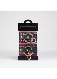 Черные кожаные наручники с розовой строчкой - Crazy Handmade - купить с доставкой в Курске Черные кожаные наручники с розовой строчкой - Crazy Handmade - купить с доставкой в Курске