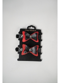 Черно-красные кожаные наручники с бантиками - Crazy Handmade - купить с доставкой в Курске Черно-красные кожаные наручники с бантиками - Crazy Handmade - купить с доставкой в Курске