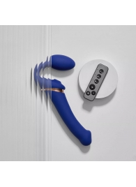 Синий безремневой страпон Multi Orgasm Bendable Strap-On size L с клиторальной стимуляцией - Strap-on-me - купить с доставкой в Курске