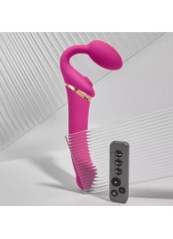 Ярко-розовый безремневой страпон Multi Orgasm Bendable Strap-On size L с клиторальной стимуляцией - Strap-on-me - купить с доставкой в Курске