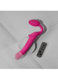 Ярко-розовый безремневой страпон Strap-on-me Vibrating Bendable Strap-On size L - Strap-on-me - купить с доставкой в Курске