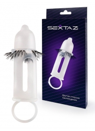 Эластичная насадка на пенис с подхватом мошонки и стимулирующими «ресничками» - Sextaz - в Курске купить с доставкой
