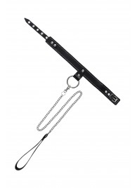 Черный узкий однослойный ошейник с серебристым поводком-цепочкой - Pecado - купить с доставкой в Курске