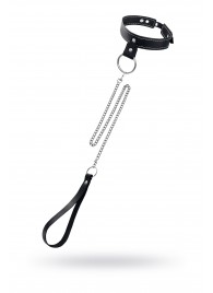 Черный узкий однослойный ошейник с серебристым поводком-цепочкой - Pecado - купить с доставкой в Курске