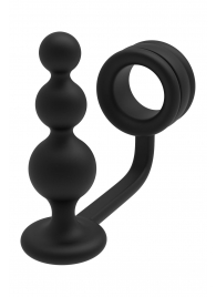 Черное эрекционное кольцо с анальной елочкой Cockring With Beaded Anal Plug - Dream Toys - в Курске купить с доставкой