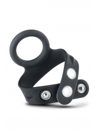Черное эрекционное кольцо с подхватом мошонки на кнопках VS6 - Blush Novelties - в Курске купить с доставкой