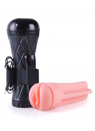 Телесный мастурбатор-вагина в черной колбе с вибрацией - Boys of Toys - в Курске купить с доставкой