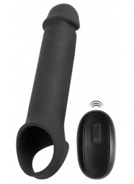 Черная вибронасадка для пениса с хомутом для мошонки и пультом ДУ Remote Controlled Penis Extension - Orion - в Курске купить с доставкой