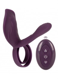 Фиолетовая насадка на член с клиторальным отростком и пультом ДУ RC Couple’s Vibrator 2 - Orion - в Курске купить с доставкой