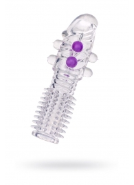 Гелевая прозрачная насадка с шариками и шипами - 14 см. - Toyfa Basic - в Курске купить с доставкой