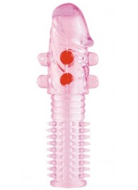 Гелевая розовая насадка с шариками и шипами - 14 см. - ToyFa - в Курске купить с доставкой