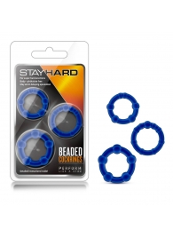 Набор из 3 синих эрекционных колец Stay Hard Beaded Cockrings - Blush Novelties - в Курске купить с доставкой