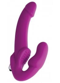 Ярко-розовый безремневой вибрострапон Evoke Vibrating Strapless Silicone Strap-on Dildo - XR Brands - купить с доставкой в Курске