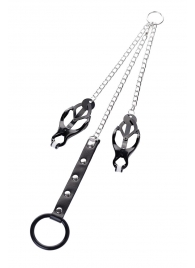 Черно-серебристые зажимы для сосков с кольцом для пениса TOYFA Metal - ToyFa - купить с доставкой в Курске