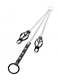 Черно-серебристые зажимы для сосков с кольцом для пениса TOYFA Metal - ToyFa - купить с доставкой в Курске