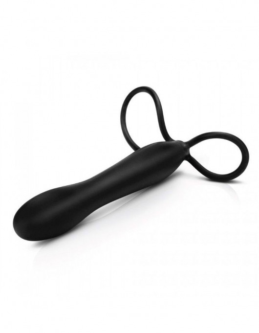 Черная насадка на пенис для двойной стимуляции Mojo BlackJack - 15 см. - Seven Creations - в Курске купить с доставкой