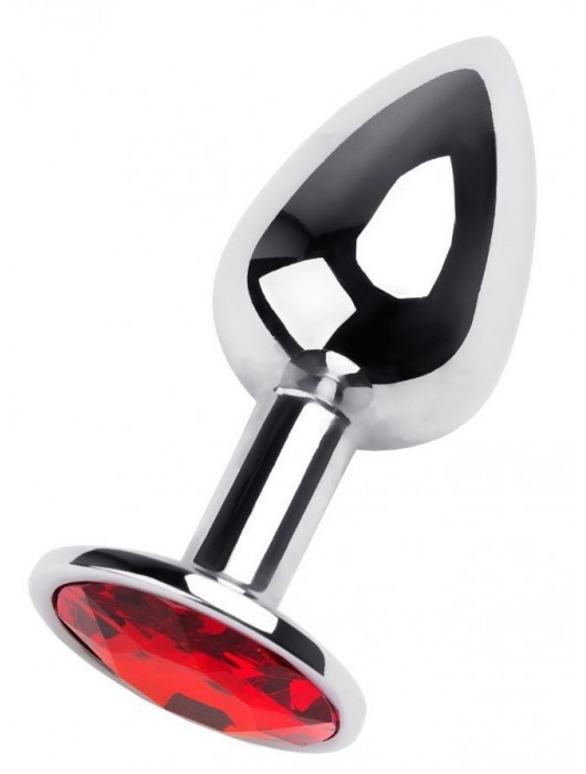 Маленькая коническая серебристая анальная пробка с красным кристаллом - 7 см. - ToyFa - купить с доставкой в Курске