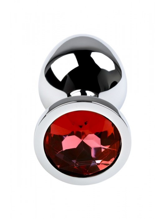 Серебристая коническая анальная пробка с красным кристаллом - 8 см. - ToyFa - купить с доставкой в Курске