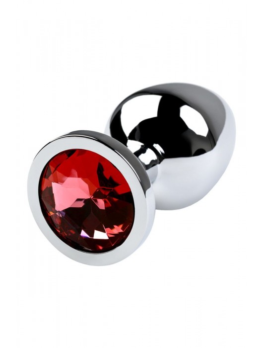 Серебристая коническая анальная пробка с красным кристаллом - 8 см. - ToyFa - купить с доставкой в Курске