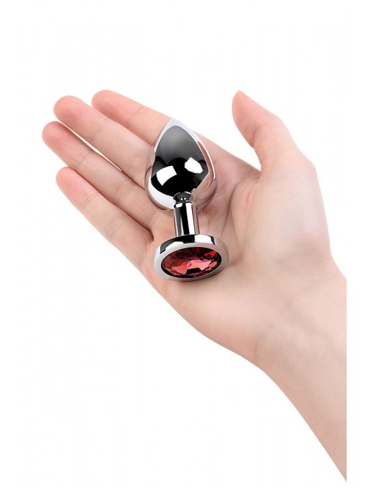 Серебристая коническая анальная пробка с красным кристаллом - 8 см. - ToyFa - купить с доставкой в Курске
