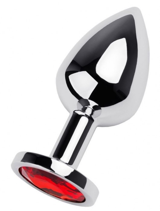 Серебристая коническая анальная пробка с красным кристаллом - 8 см. - ToyFa - купить с доставкой в Курске