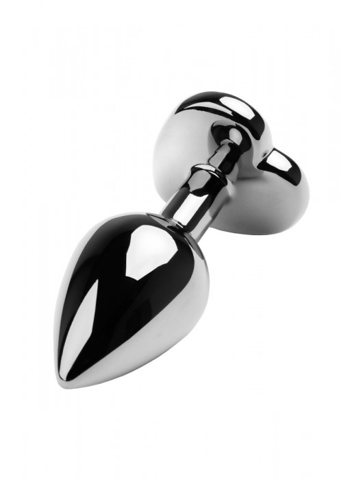 Серебристая коническая анальная пробка с красным кристаллом-сердечком - 7 см. - ToyFa - купить с доставкой в Курске