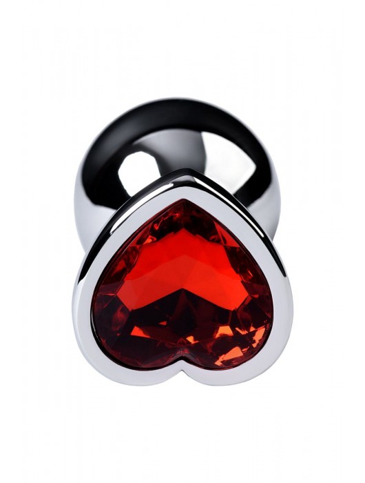 Серебристая коническая анальная пробка с красным кристаллом-сердечком - 7 см. - ToyFa - купить с доставкой в Курске