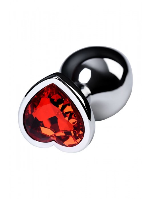 Серебристая коническая анальная пробка с красным кристаллом-сердечком - 7 см. - ToyFa - купить с доставкой в Курске