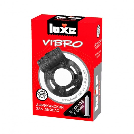 Чёрное эрекционное виброкольцо Luxe VIBRO  Африканский Эль Дьябло  + презерватив - Luxe - в Курске купить с доставкой