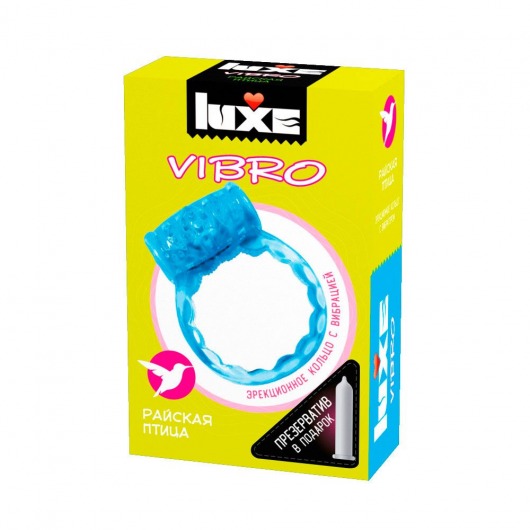 Голубое эрекционное виброкольцо Luxe VIBRO  Райская птица  + презерватив - Luxe - в Курске купить с доставкой