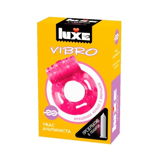 Розовое эрекционное виброкольцо Luxe VIBRO  Ужас Альпиниста  + презерватив - Luxe - в Курске купить с доставкой